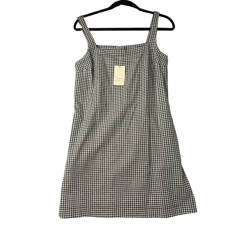 A New Day Black White Gingham Square Neck Mini Shift Dress XS NWT